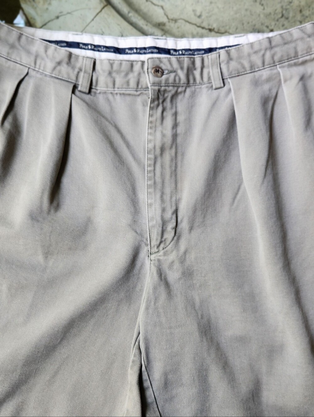 Polo Ralph Lauren Tyler Short Mens 36 Tan Khaki Pleated Chino Cotton Casual